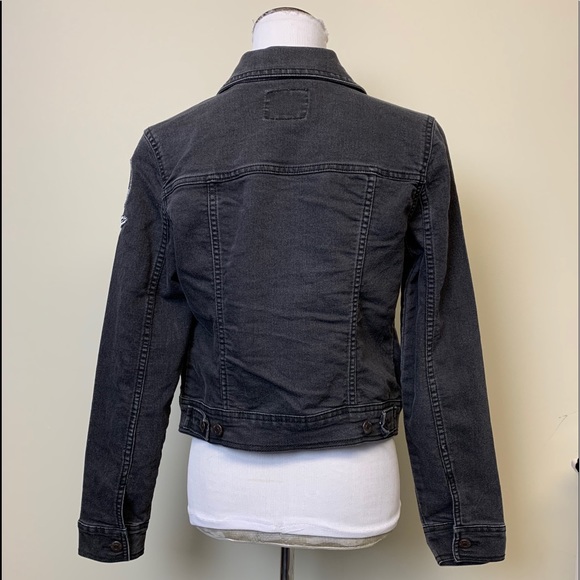 Old Navy Black Denim Patched Jacket Size S - Picture 3 of 15